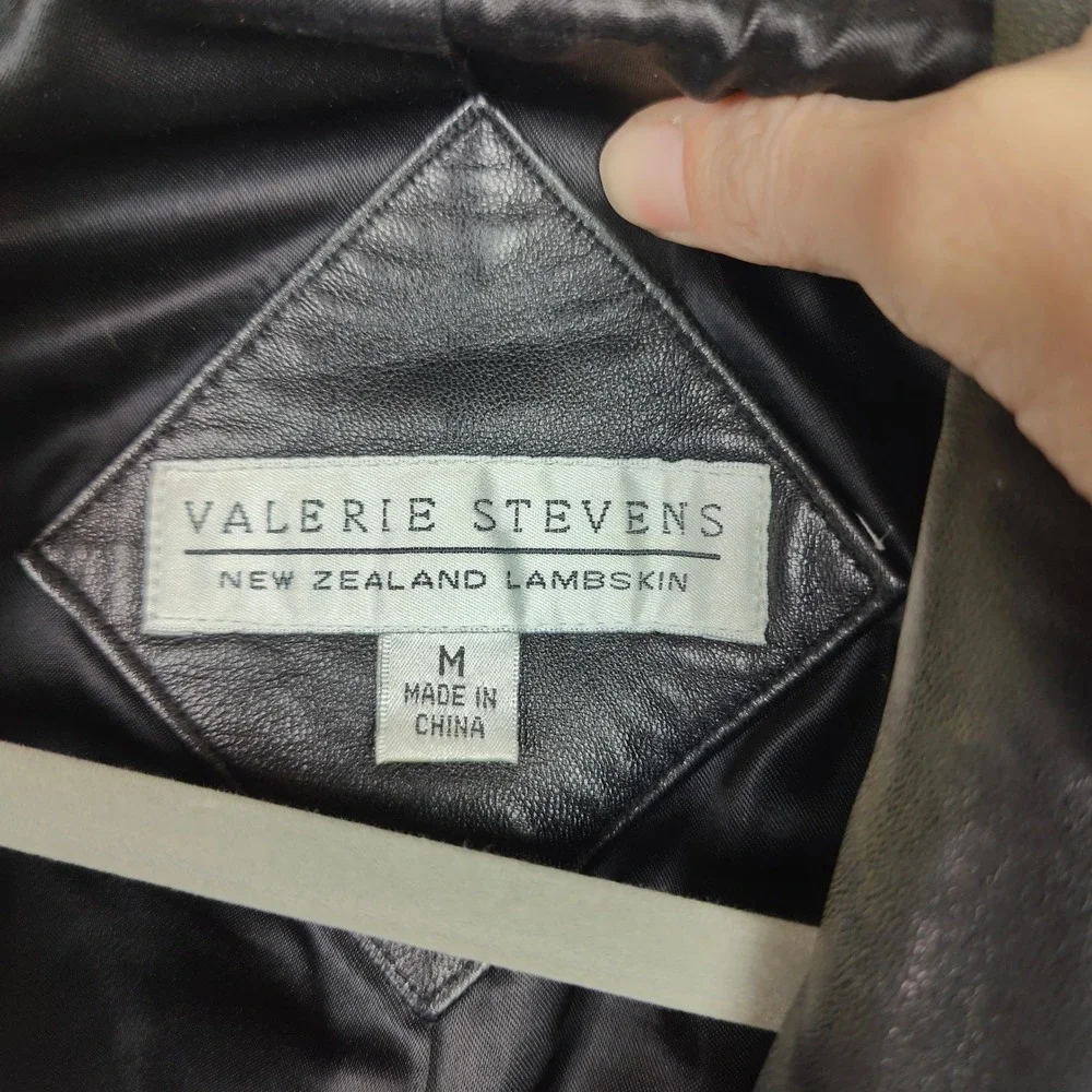 Vintage Valerie Stevens Lamb Leather Jacket‎ Womens Medium Button Up Black 90s